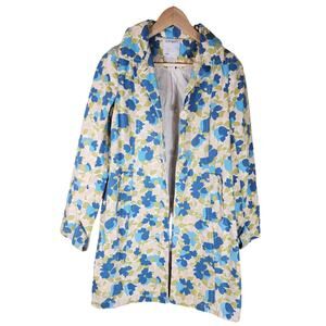 OLD NAVY Blue Green Floral Retro Vintage Button Up Jacket Coat SZ XS